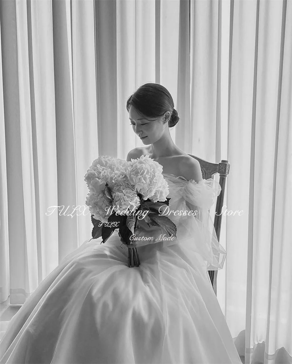 TULX Sweetheart plisado corsé Corea vestido para sesión de fotos de boda una línea de tul chal manga vestido de novia hasta el suelo Dende Personalizzato