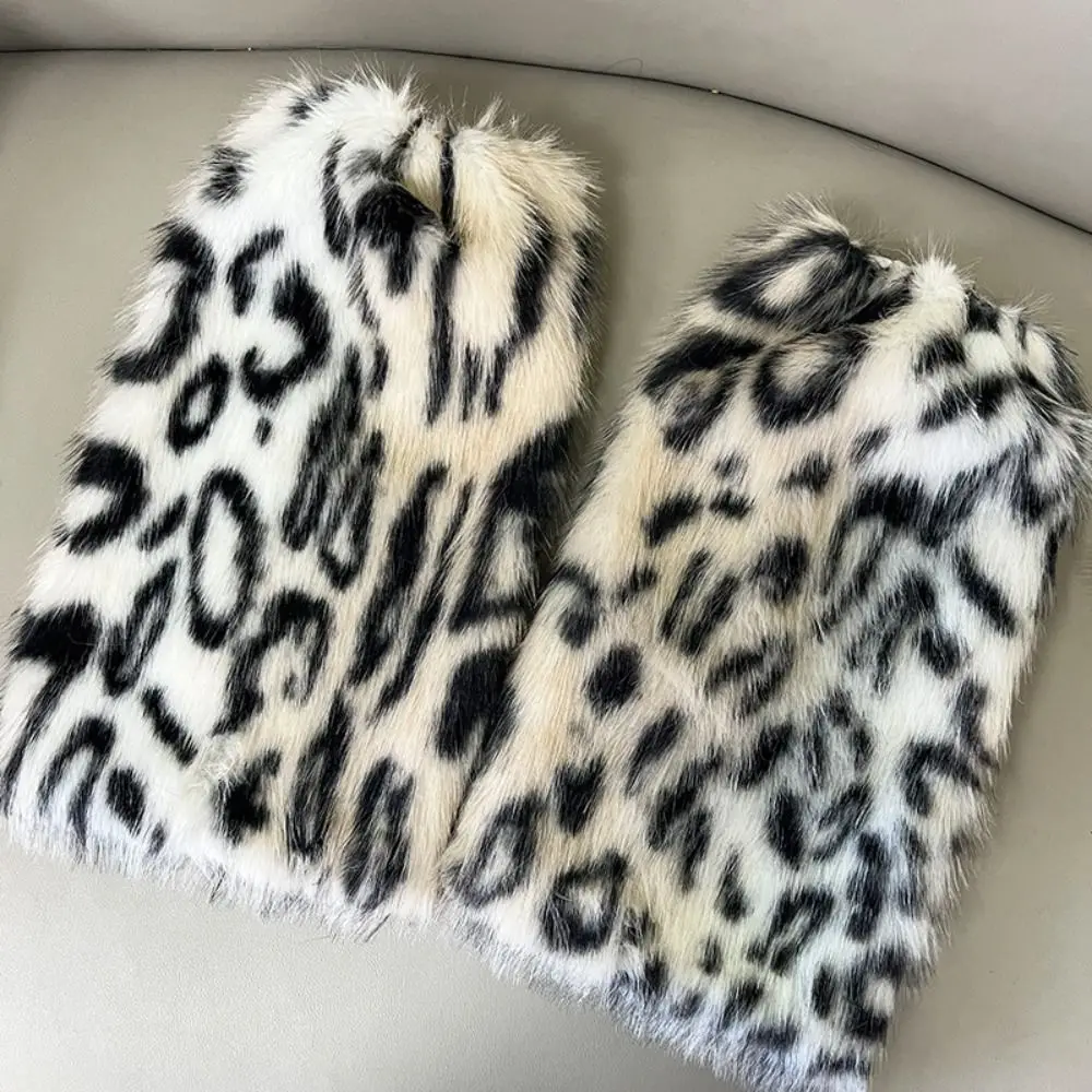 Fashion Leopard Winter Leg Warmers Y2k Kawaii Plush Leg Coverings Foot Cover Lolita JK Furry Leg Warmers Streetwear