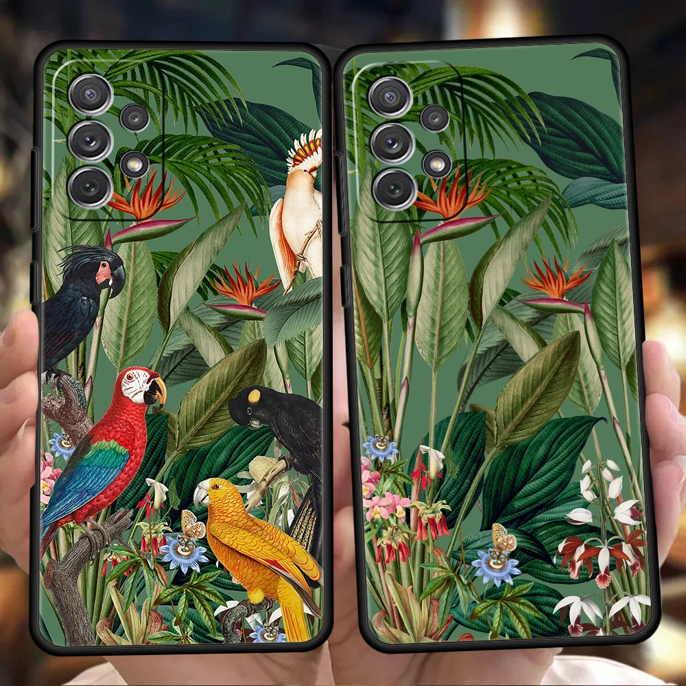 Phone Case for Samsung Galaxy A13 A15 A17 A22 A23 A25 A31 A32 A33 A35 A41 A51 A52 A55 Soft TPU Shell Tropical Jungle Animal Art