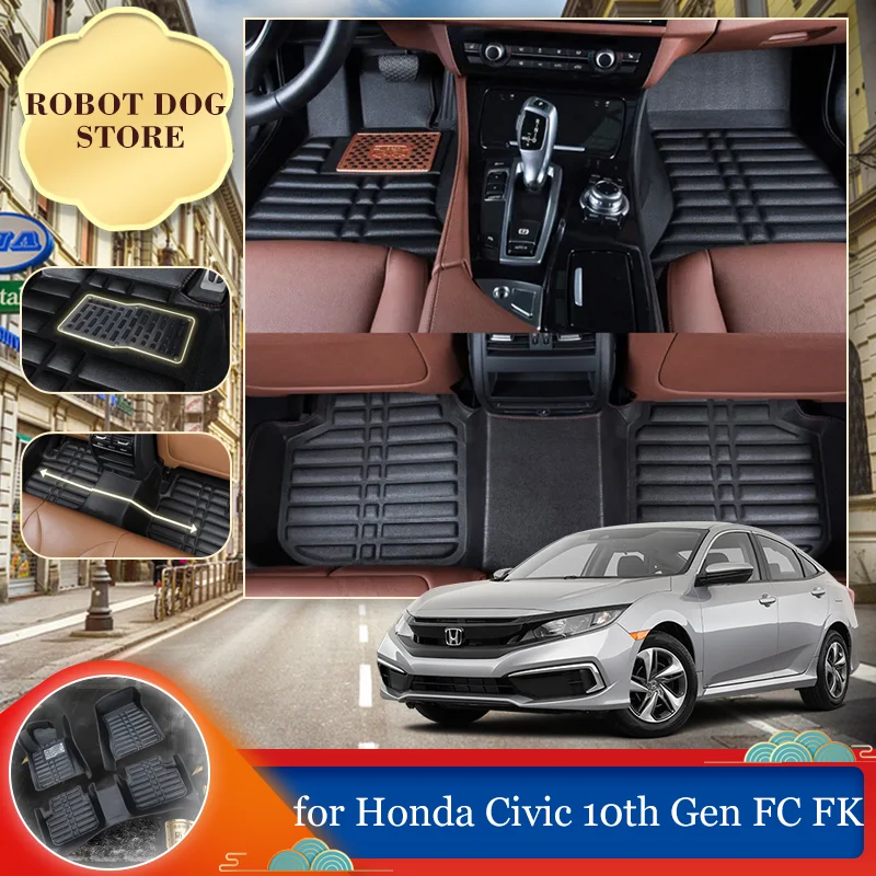 

Leather Floor Mat for Honda Civic 10th Gen FC FK 2016~2021 Foot Interior Liner Waterproof Tray Carpet Pad Custom Rug Accessories