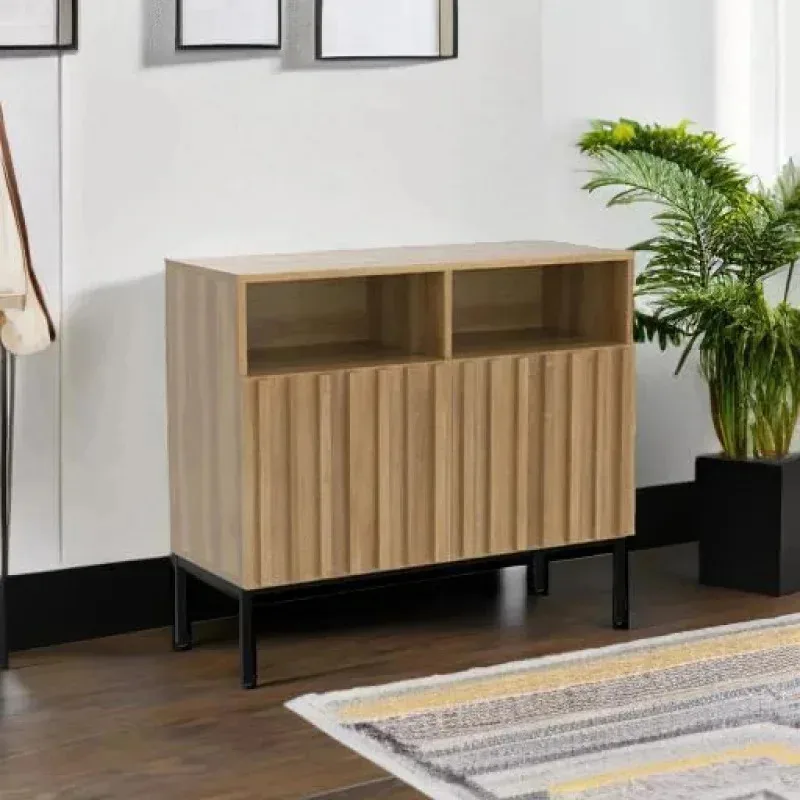 QAZ8- خزانة تخزين Norwin. خزانة جانبية بوفيه صناعية ريفية حديثة. وحدة تحكم أكسنت Credenza. أبواب لوحة مدمجة. قابلة للتعديل #5