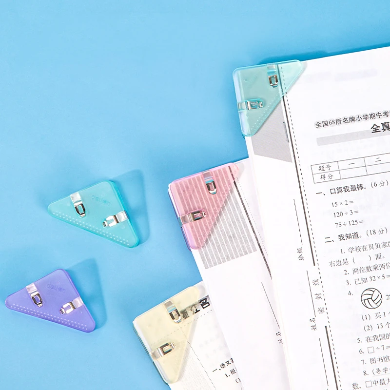 DELI Paper Binding Clips Set Transparent Color Book Corner Clips File Index Binder Clipper Office School Supplies