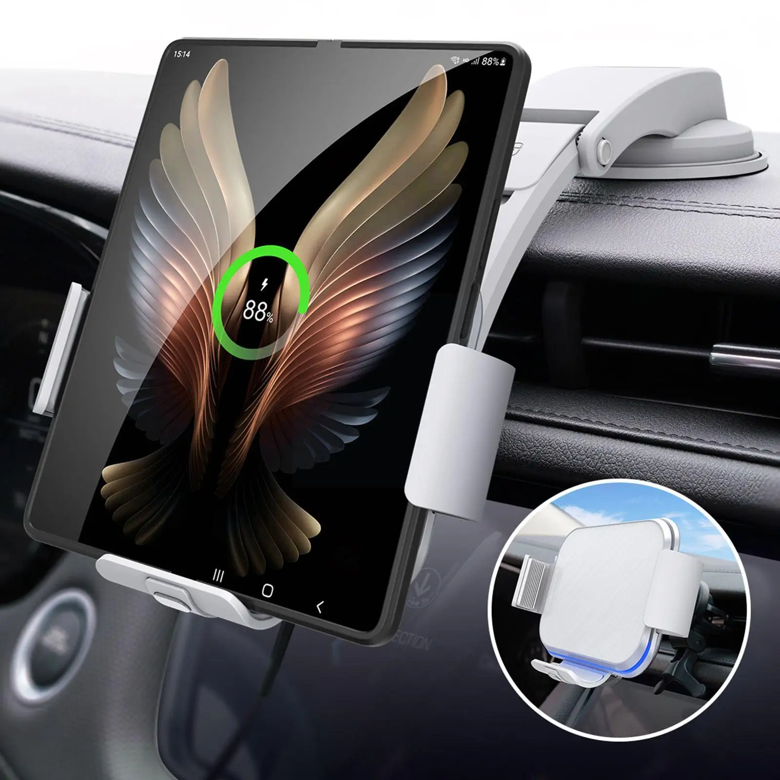 

For Galaxy Z Fold 4 3 2 1 Phone Holder For Car Dual Coil Wireless Charger For Samsung W22 W21 W20 Foldable Phone Fast Charg A4V7