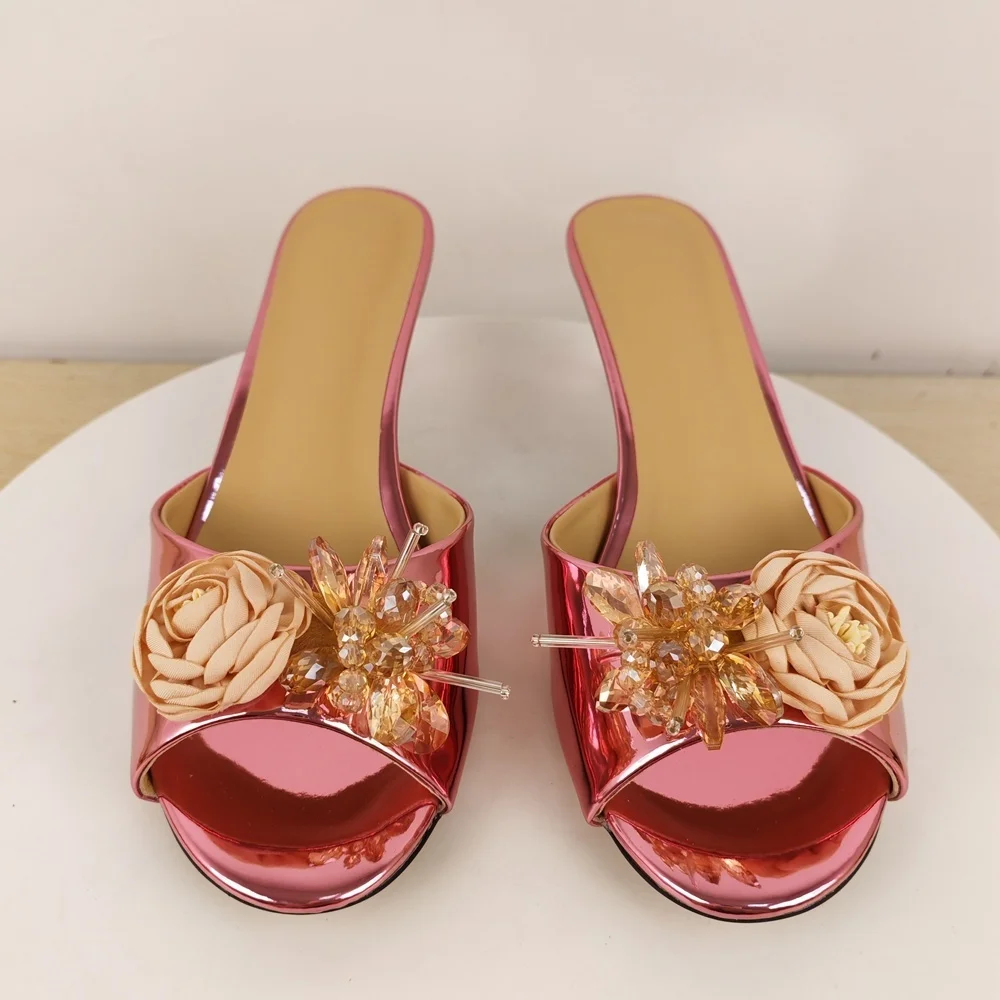 حجر الراين زهرة جولة رئيس شباشب على الموضة أحذية النساء Zapatos Mujer