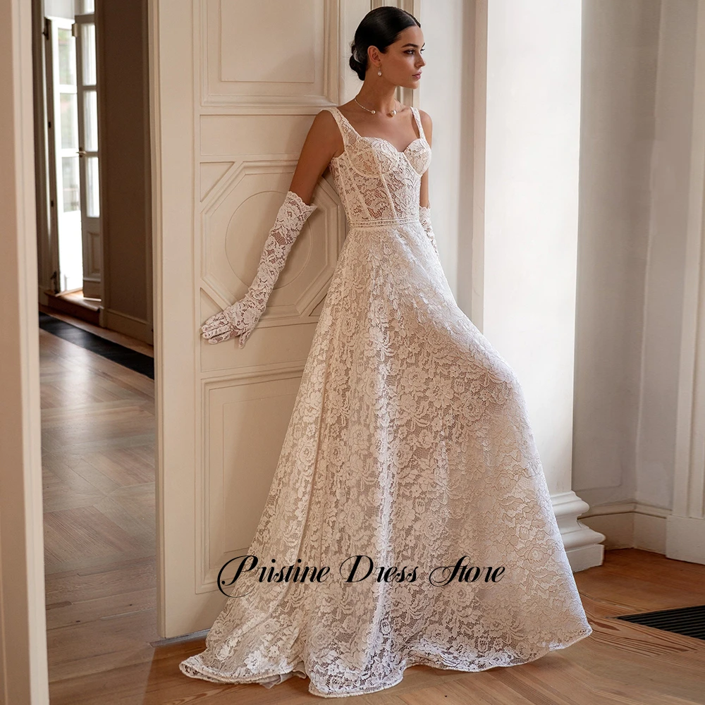 Bohemian Lace A-Line Wedding Dress Women Sweetheart Detachable Sleeves Bridal Gowns with Sweep Train Zipper Back Customized