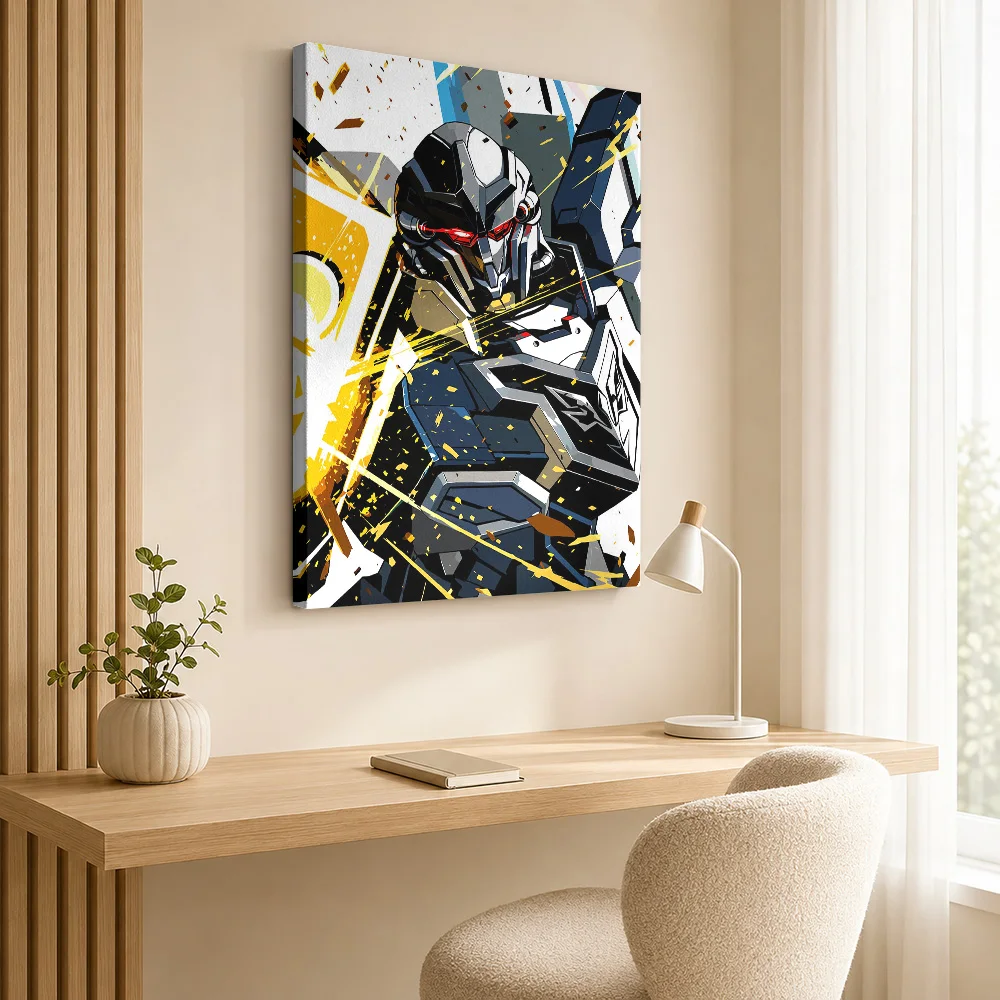 Sinanju Armored Mecha Warrior Canvas Poster Personalized Photo Multicolor Polygon Shapes Wall Art For Media Room Birthday Gift