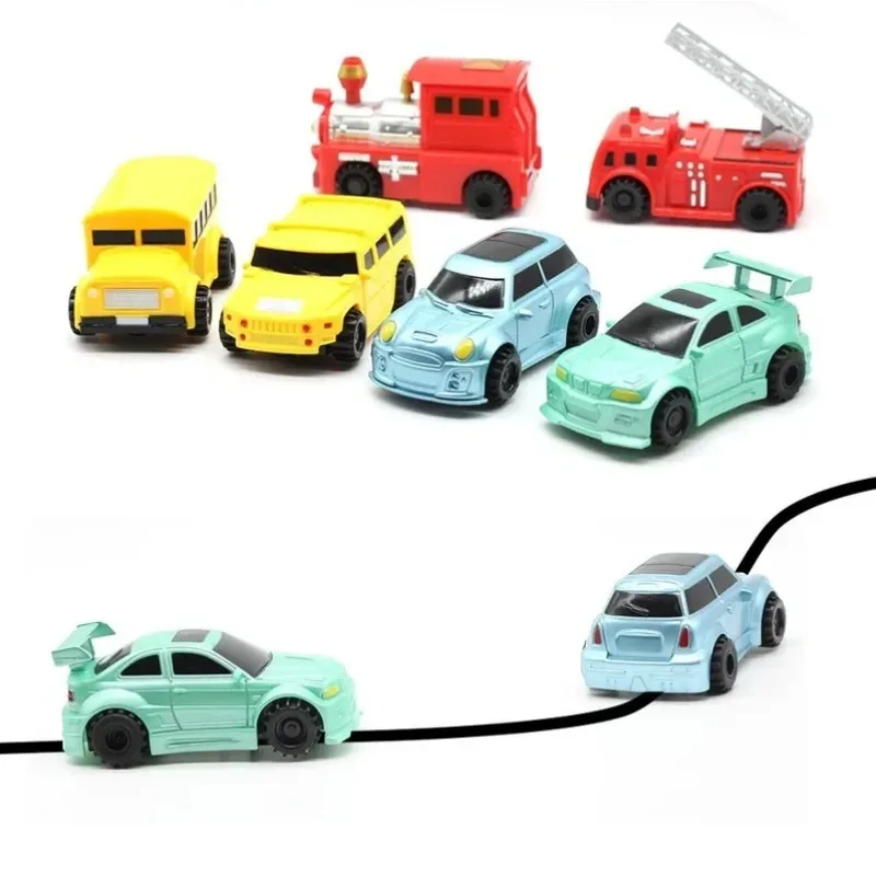 Elektryczny, nowy, kreatywny model zabawki dla dzieci: mini magiczny długopis, samochód na torach z czujnikiem, autobus szkolny, wóz strażacki, pociąg wyścigowy, prezent dla chłopca.
