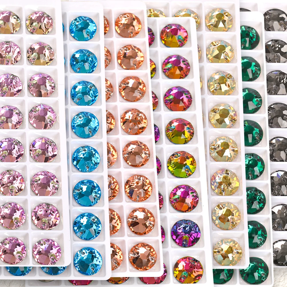 

Высококачественные круглые стразы K9 в форме подсолнуха, со скошенными краями, из хрустального стекла, пришитые вручную, разноцветные, для украшения одежды.