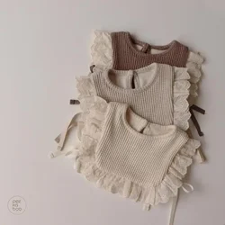 2024 Autumn New Baby Girl Lace Vest Sweet Hollow Out Princess Sleeveless Outerwear Cotton Newborn Infant Bib Knitted Vest 0-3Y