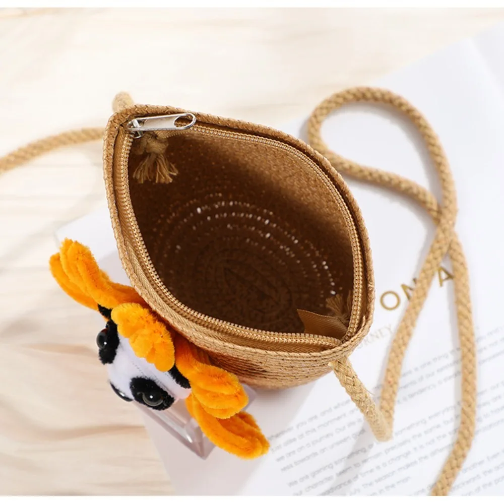 Trendy Straw Woven Bag 2024 Retro Casual Underarm Bag Cartoon Messenger Bag Daily Life