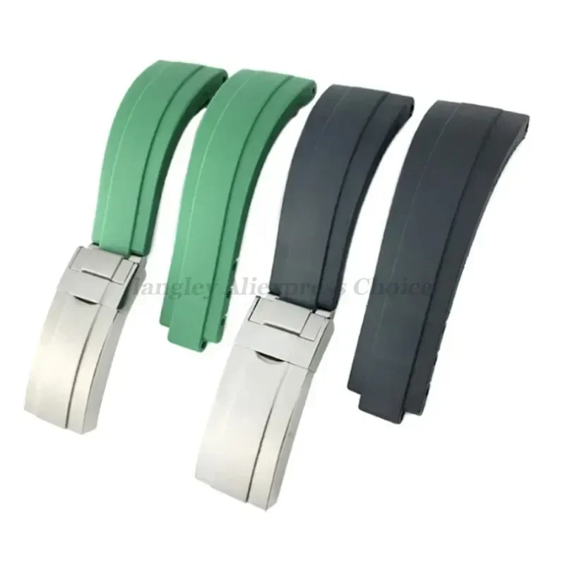 20 مللي متر المطاط حزام الساعات ل رولكس الغواصة دايتونا GMT أعماق البحار سيليكون حزام الفرقة غواص سوار مقاوم للماء 9 × 9 مللي متر ماتي مشبك