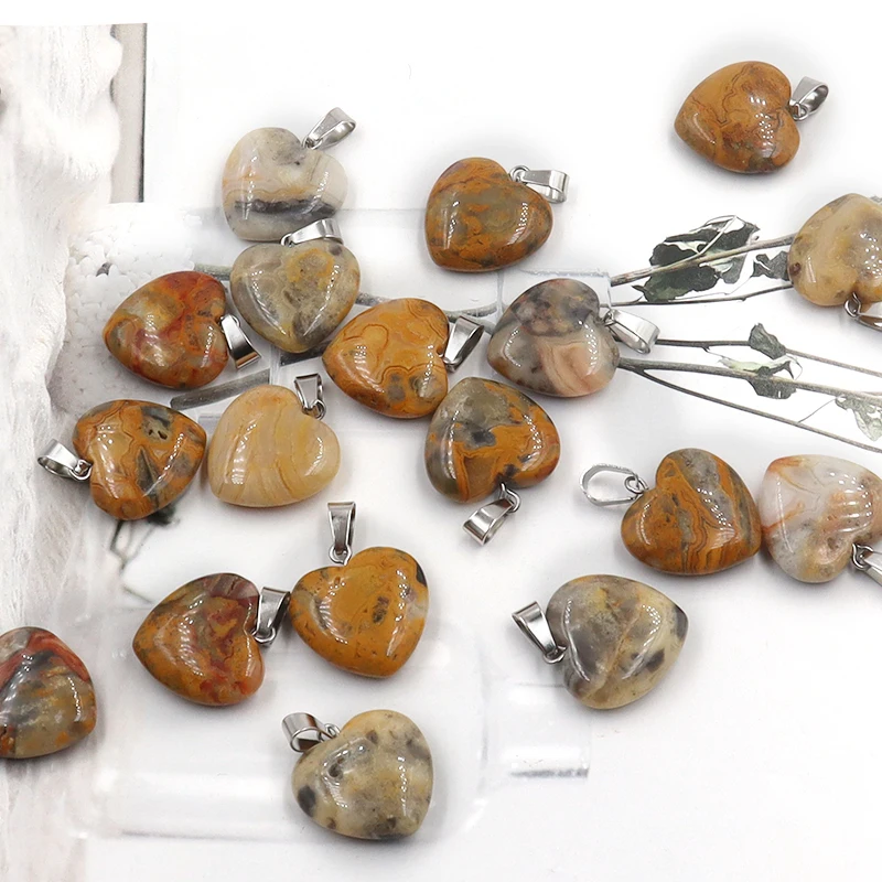 Charms Crazy Agate Heart Pendant Natural Stone Healing Reiki Beads for Necklace Jewelry Making Wholesale Supply