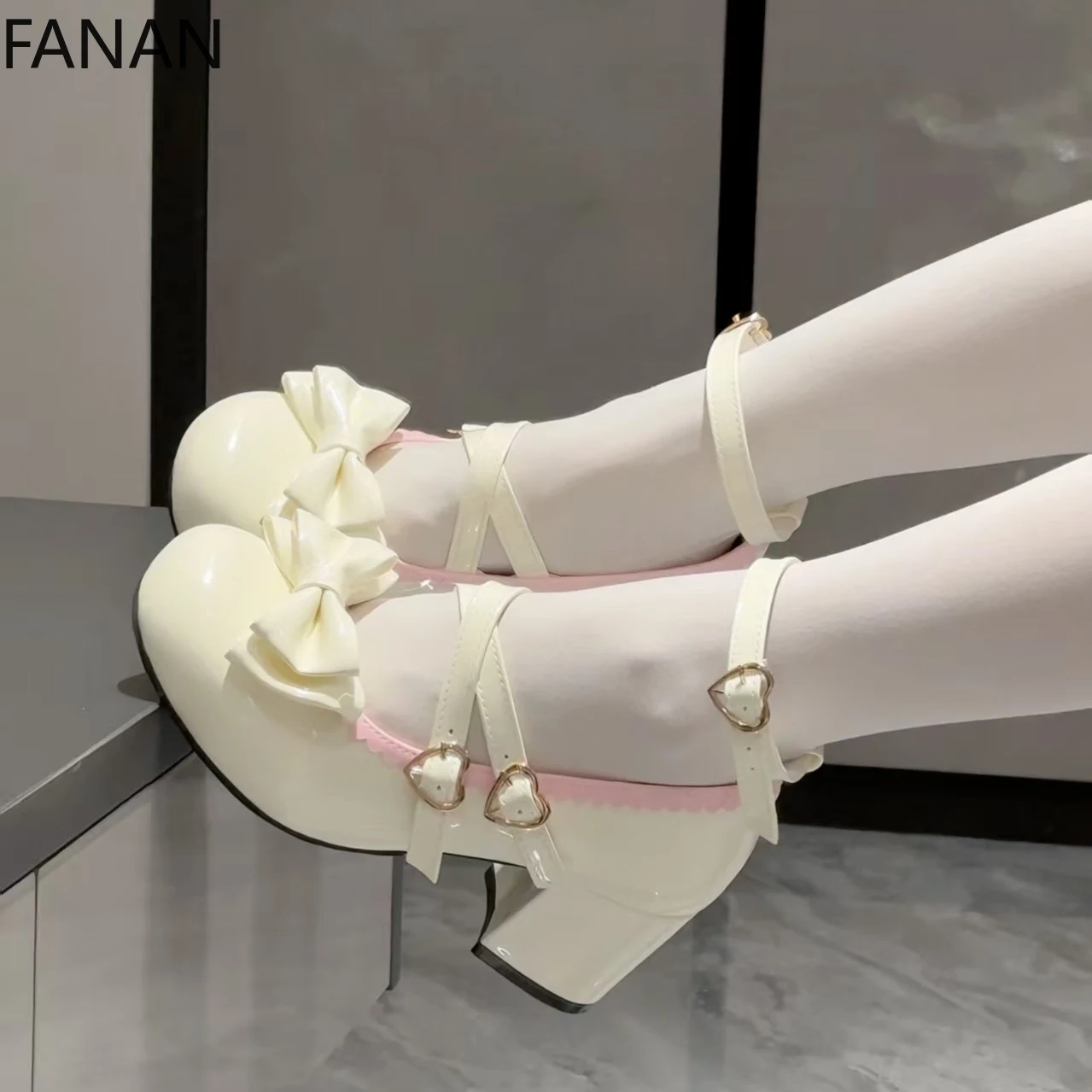 2025 New Lolita heels Leather Shoes Round Head Pink Platform Heel Single Shoes Casual Elegant Comfortable Single Shoes