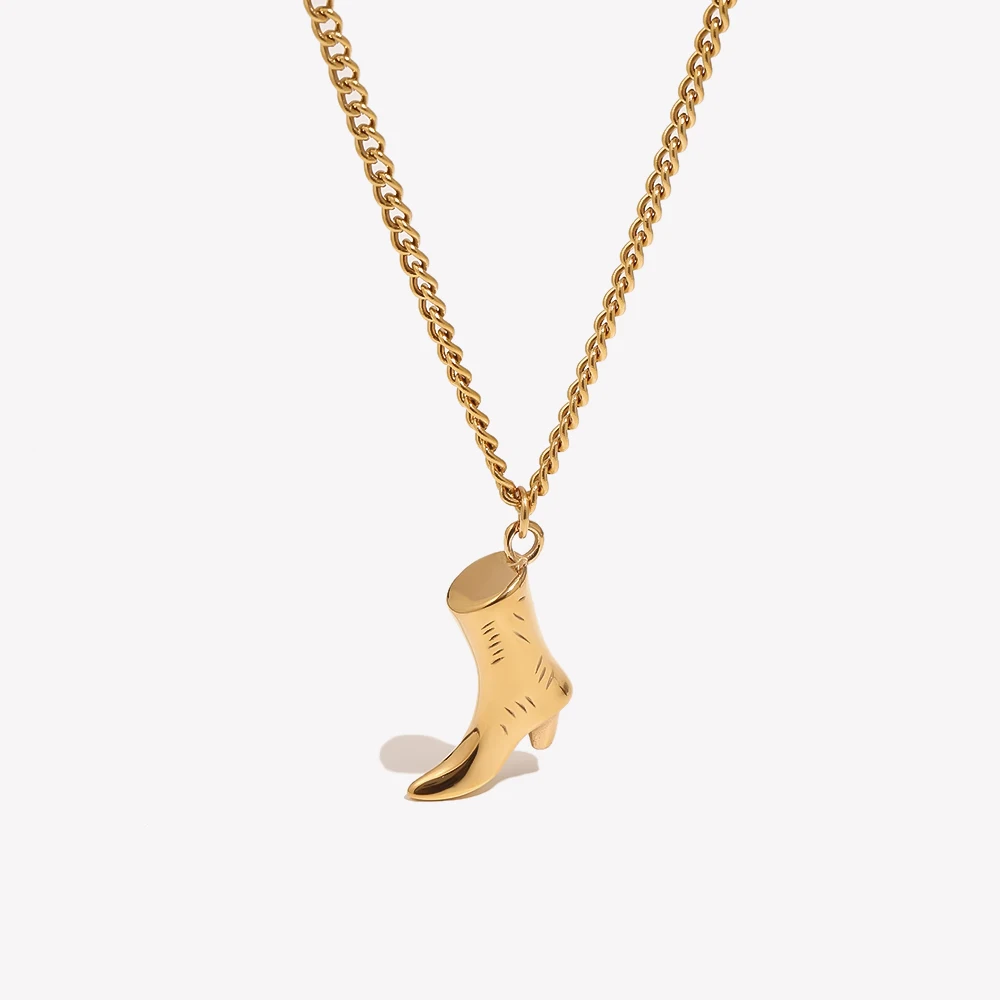 E.B.belle Cowboy Boots Pendant Necklace Waterproof 316L Stainless Steel Jewelry 18K Gold Plated Decoration