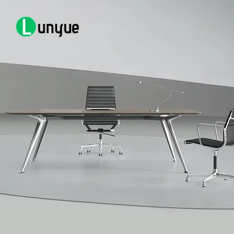 Custom Modern Luxury Meeting Table Office Conference Desk With Chrome Aluminum Legs Durable Stylish Furniture For Business