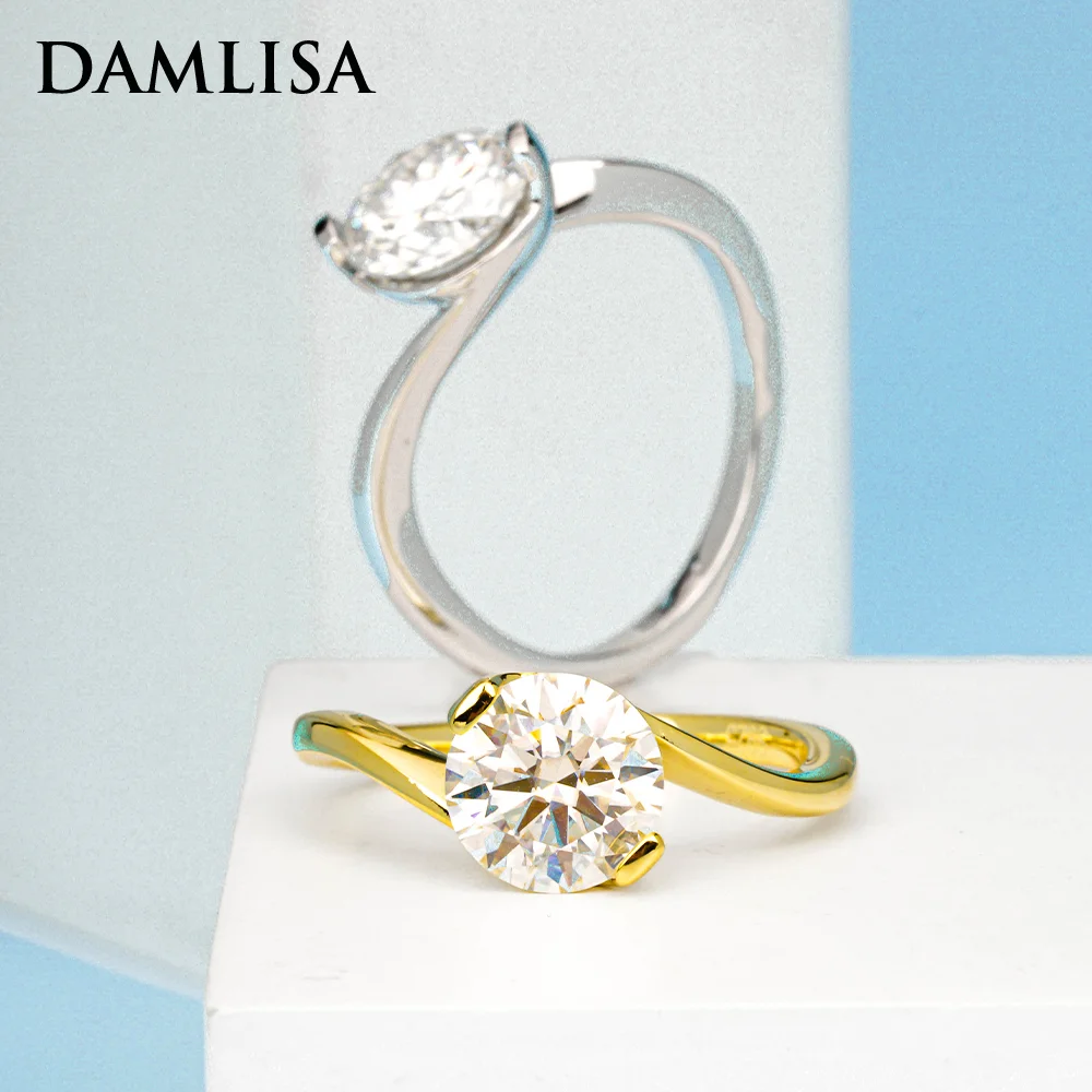 

DAMLISA Round 8mm Cut 2ct Moissanite Wedding Band Rings For Women 925 Sterling Silver D Color VVS1 Diamond Engagement Twist Ring