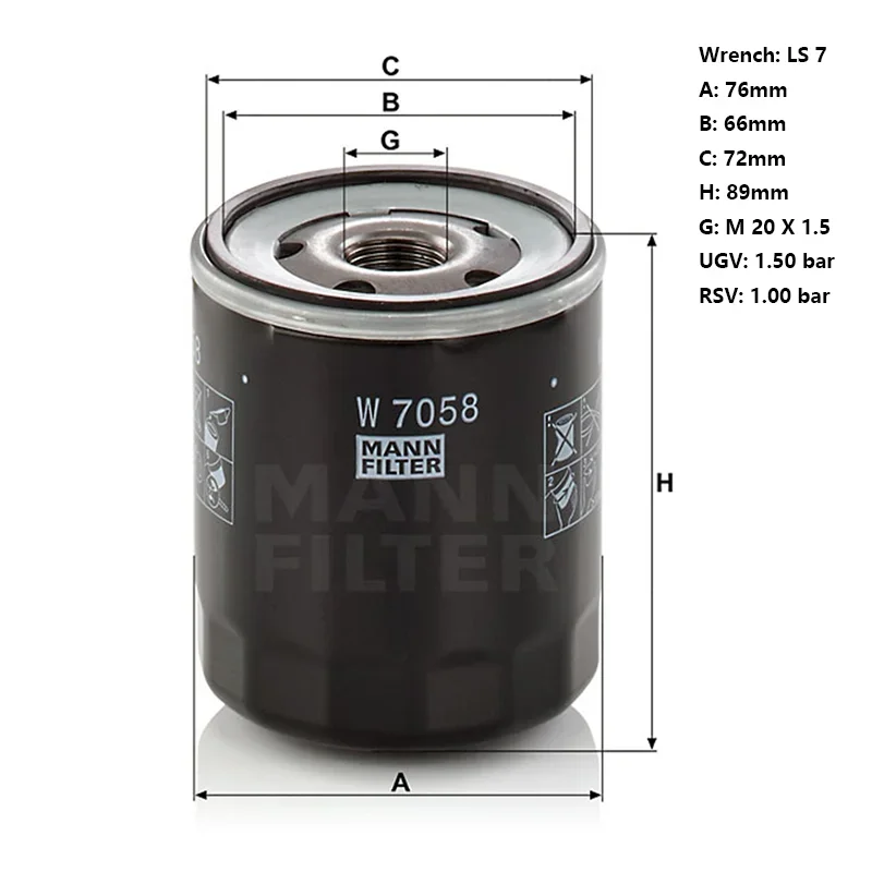 MANNFILTER W7058 Oil Filter Fits PEUGEOT 206 2007 2008 407 CITROEN C4 C5 C6 Xsara Picasso 1109CA 1109K2 9456203580 02/900320A