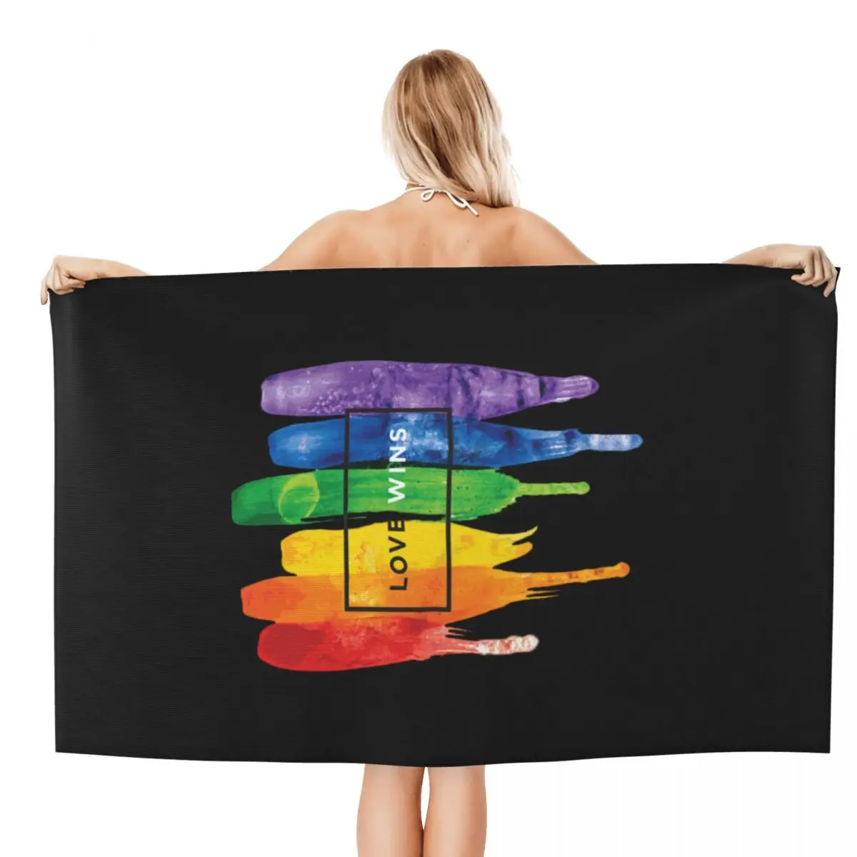 Customized Love Wins Rainbow LGBT Soft Linen Microfiber Bath Beach Towel Quick Drying Gay Pride Lesbian Bathroom Sports Towels