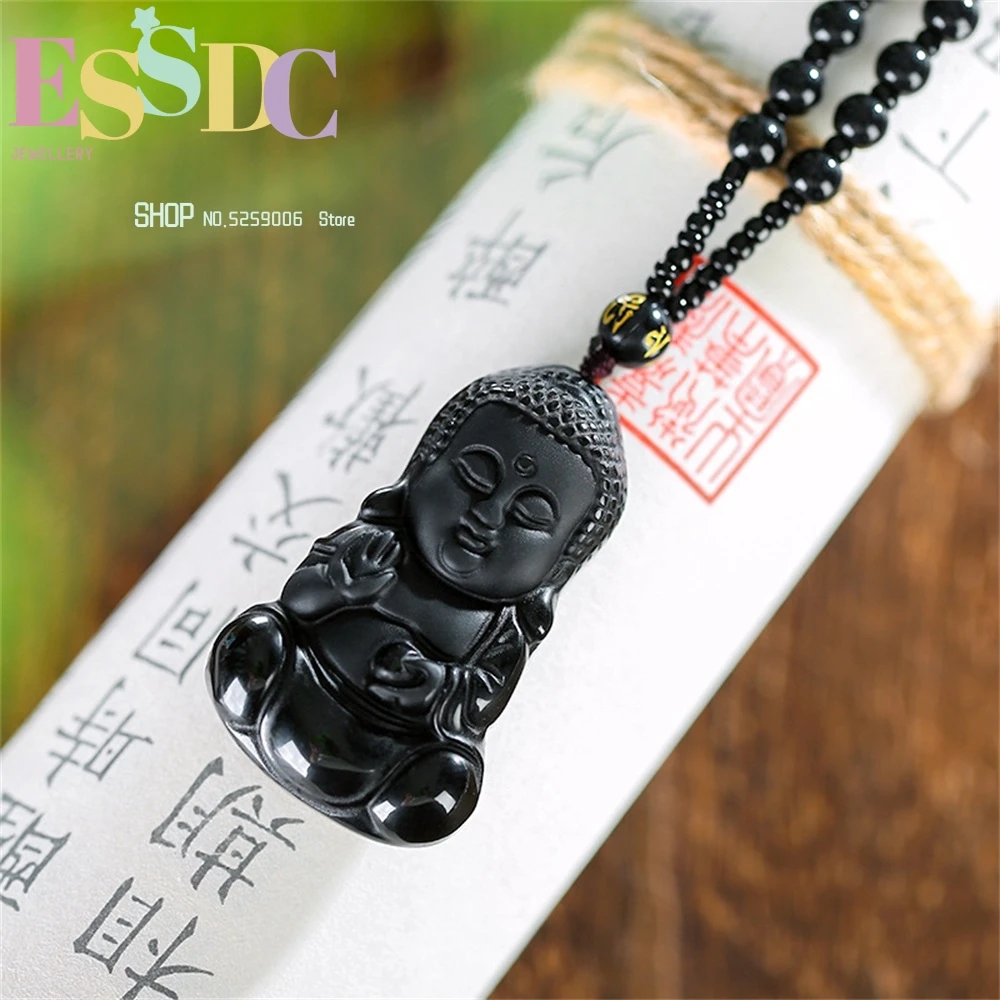 ESSDCW New Arrival Natural Obsidian Baby Pendant Shakya Mani  Wholesale Children Healthy Jewelry + Free Beads Necklace