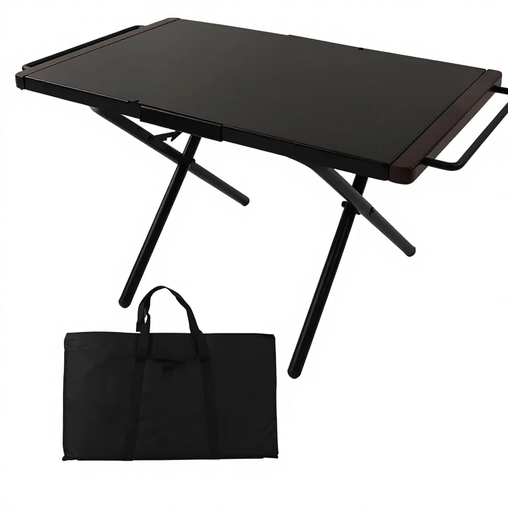 Folding Camping Picnic Table Alloy Steel Beech Wood Rectangular Portable Outdoor Furniture Hanging Side Pipe Sturdy Lightweight