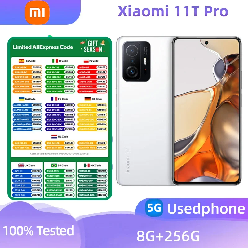 Xiaomi 11T Pro 5g CPU Snapdragon 888 Android 6.67 inches RAM 8GB ROM 256GB   108MP Camera Used phone