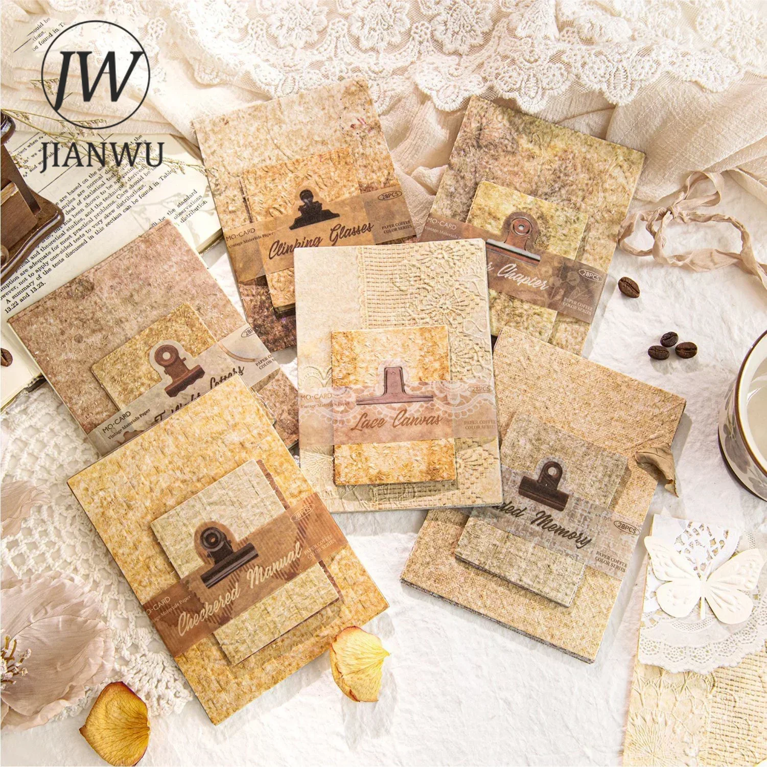 JIANWU Paper Coffee Color Series Vintage Lace Relief Landscaping Collage Material Paper Creative DIY Journal Stationery