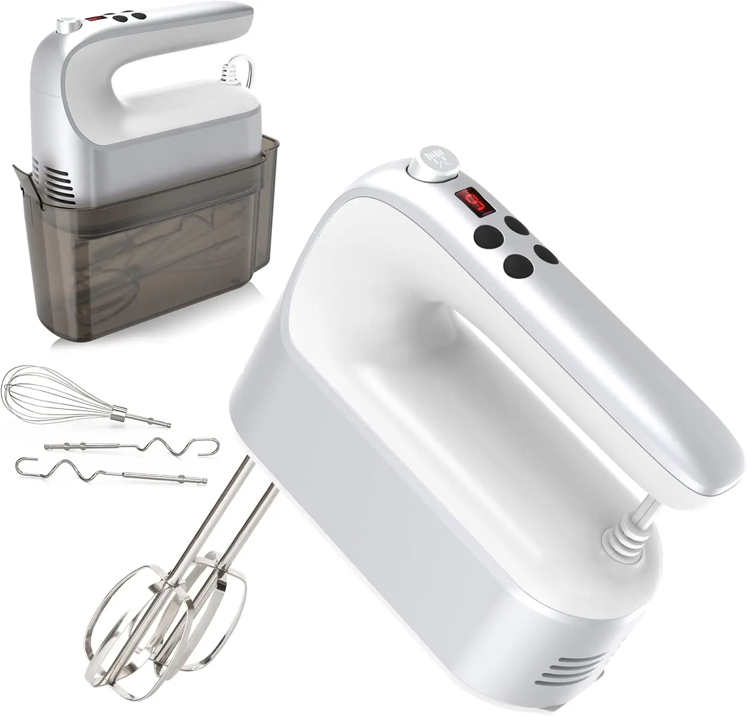 

9-Speed Digital Hand Mixer Electric, 400W Powerful Dc Motor, Baking Mixer Handheld With Snap-On Storage Case, 5 Stainless Steel