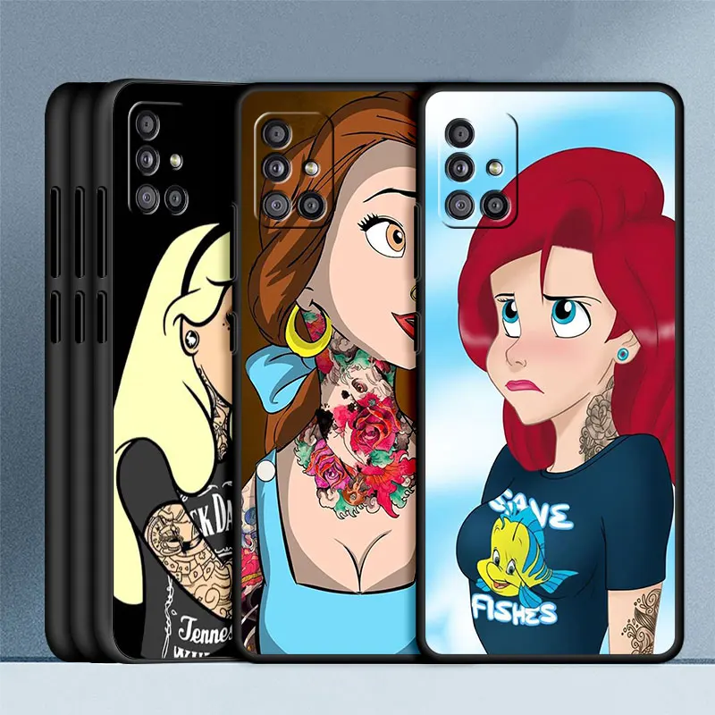 Disney Tattoo Princess Case For Samsung Galaxy A52 A53 A12 A13 A32 A33 A23 A51 A71 A21s A22 A72 A54 A14 A31 A15 Phone Cover