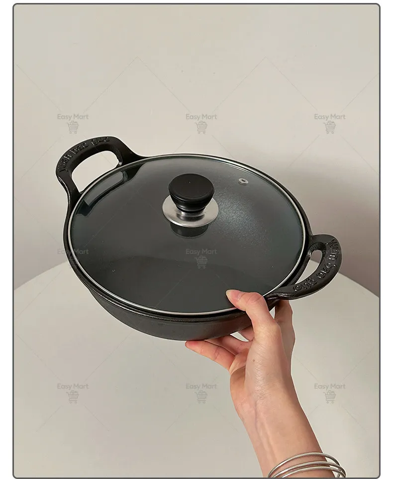 Small Uncoated Cast Iron Saucepan with Lid Pig Iron Frying Pan