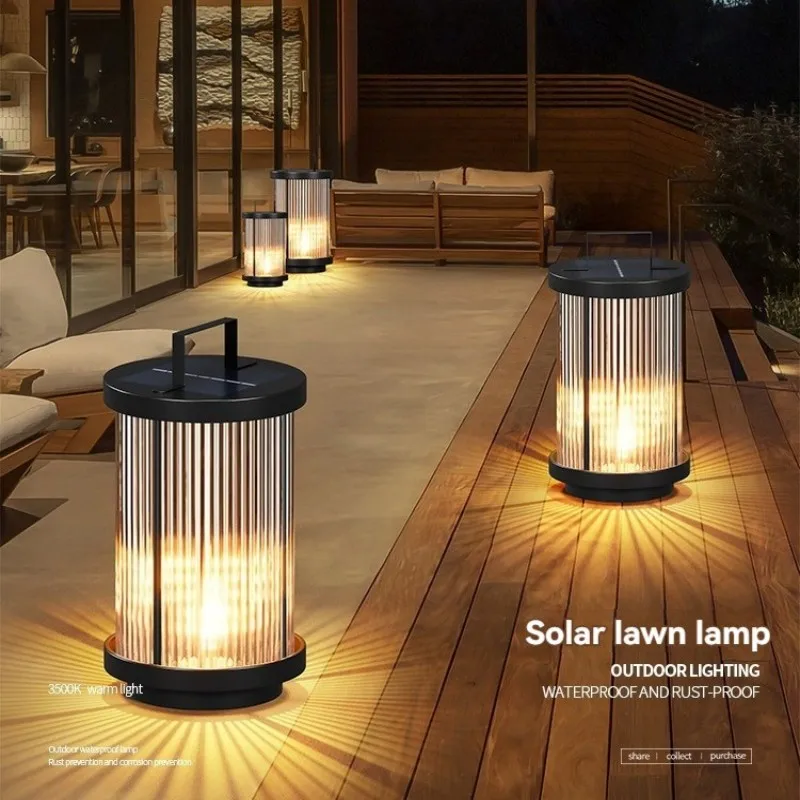 Outdoor Waterproof Solar Garden Lamp Glass Lantern Garden Floor Lamp Street Lamp Villa Courtyard Lawn Light