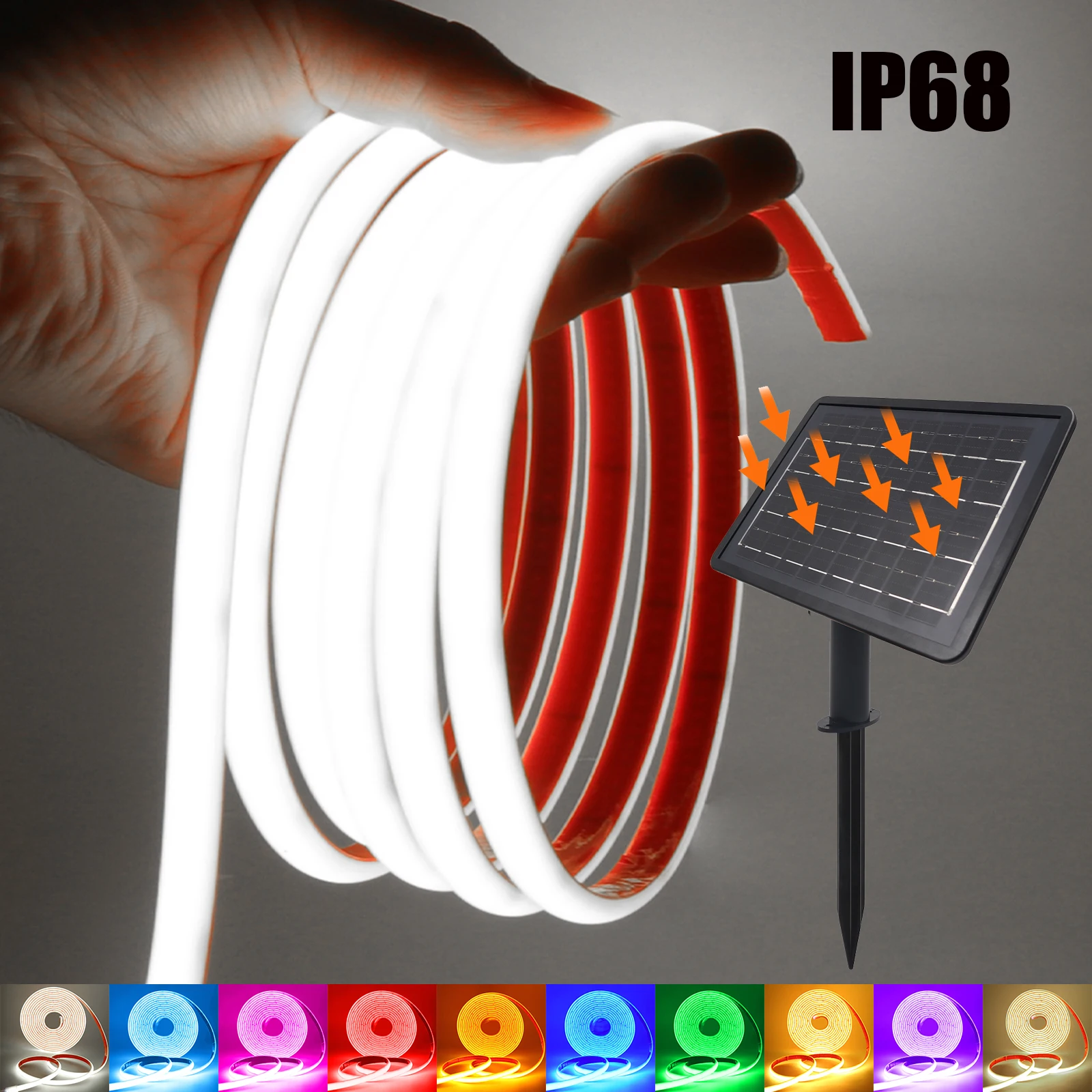 IP68 Waterproof Solar COB Neon LED Strip Light 24V 320LEDs Flexible Rope Lights White/Red/Green/Blue/Pink Outdoor Lighting