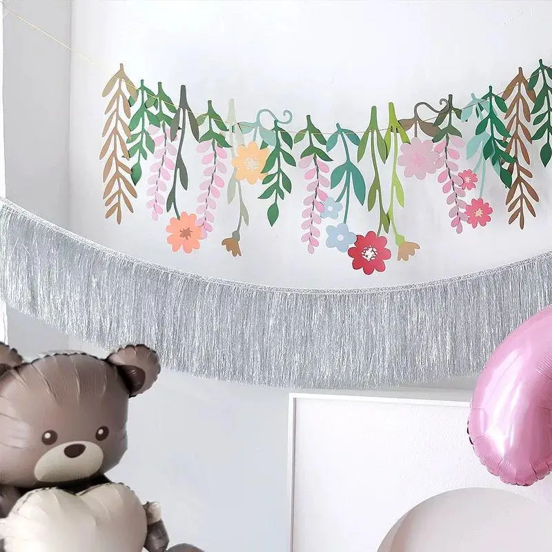 Colorful DIY Spring Flower Birthday Party Banner For Kids Classroom Decor Long Leaf Floral Happy Birthday Party Backdrop