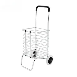 Collapsible Portable Shopping Cart, 2-Wheel Supermarket Push Cart with Large Capacity, Aluminum Alloy Grocery Cart for Shopping