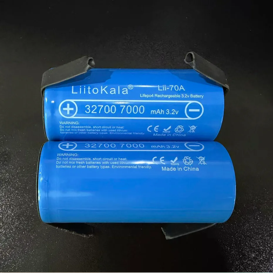 Liitokala 32700 3.2V 7000mAh LiFePO4 Rechargeable Battery Cell with Nickel Tabs for DIY Battery Pack E-Bike Power Tools