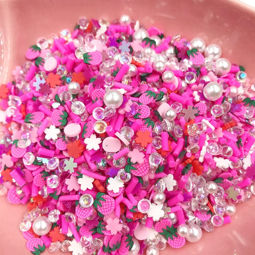 20g Assorted Cartoon Flower Fruits Slice Polymer Clay Sprinkles Crystal Pearls Slime Filling Material DIY Nail Art Decoration