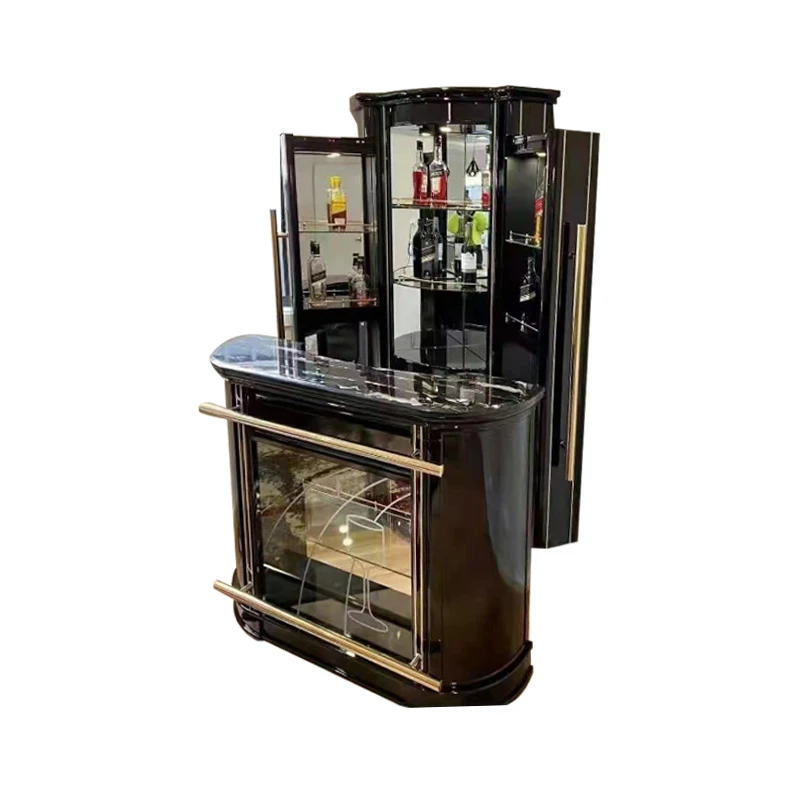 

Black Classic Luxury Home bar Wooden Wine Cabinet Furniture Living Room Large Wood Corner Wine Rack Display Cabinet