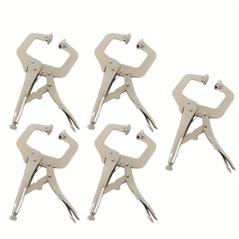 

11" Adjustable Locking C-Clamp 5-Piece Set-High Torque Grip Pliers with Swivel Base Pads for Automotive/Machinery Maintenance