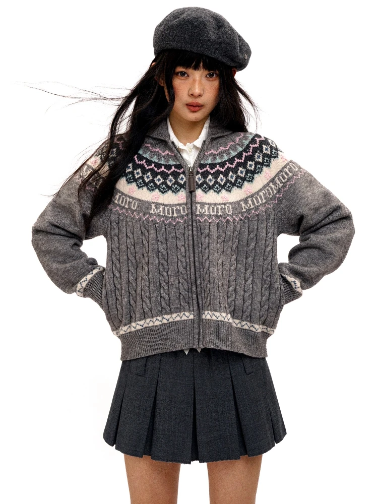 

106-114cm Bust Fall Winter 100%Wool Cardigans Sweaters Women Vintage Elegant Nordic Fashion Knitted Thick Warm Jumper Sweaters