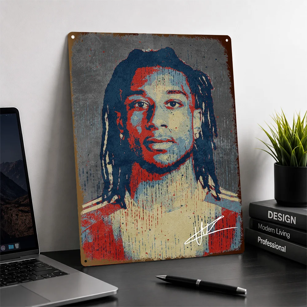 Football Player Pop Portrait Printed Poster Customized Aluminum Metal Sign Vivid Matchday Hero Wall Art Ideal For Locker Rooms
