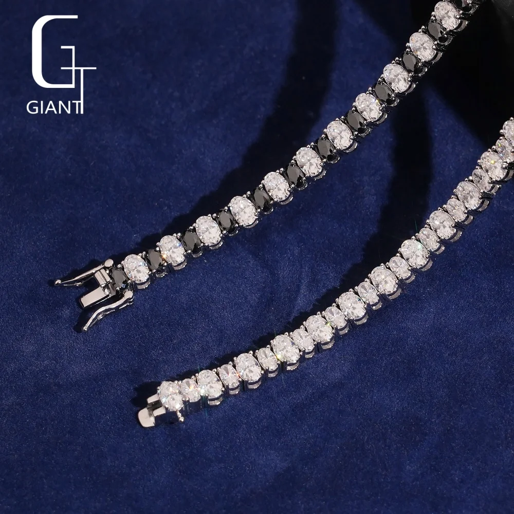 Price Wholesale 6mm Solid S925 Hip Hop Jewelry Black Moissanite Diamond Tennis Chain Men Pass Diamond Tester.