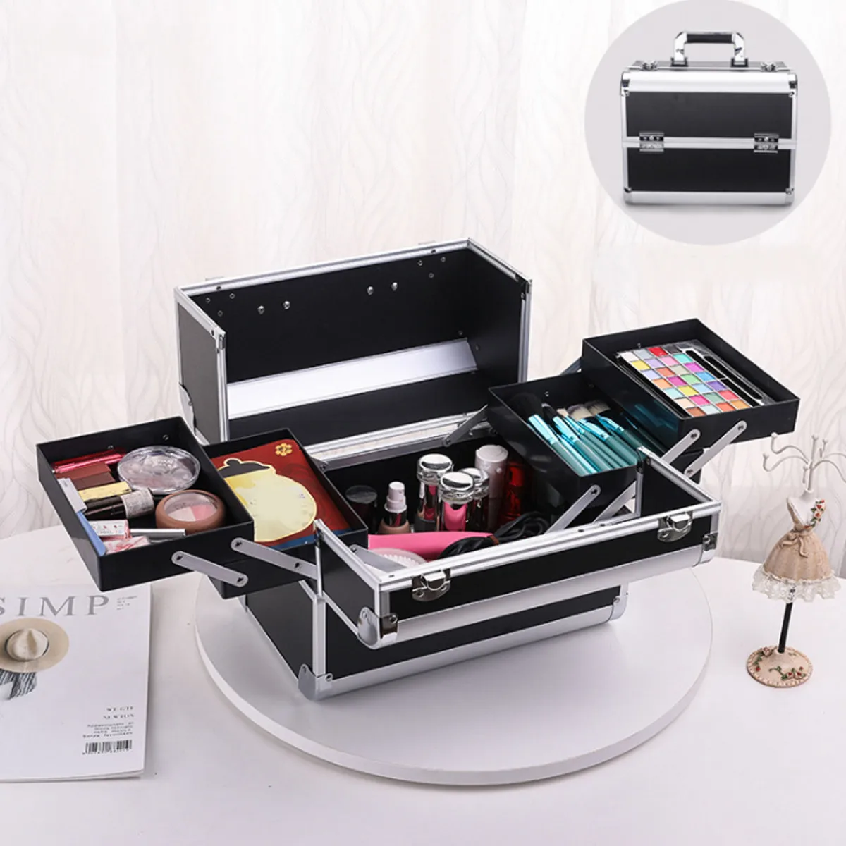 

Large Aluminium Makeup Storage Box Portable Cosmetic Organizer Jewelry Box Women Organizer Cosmetics Makeup Boxes Bag Suitcase