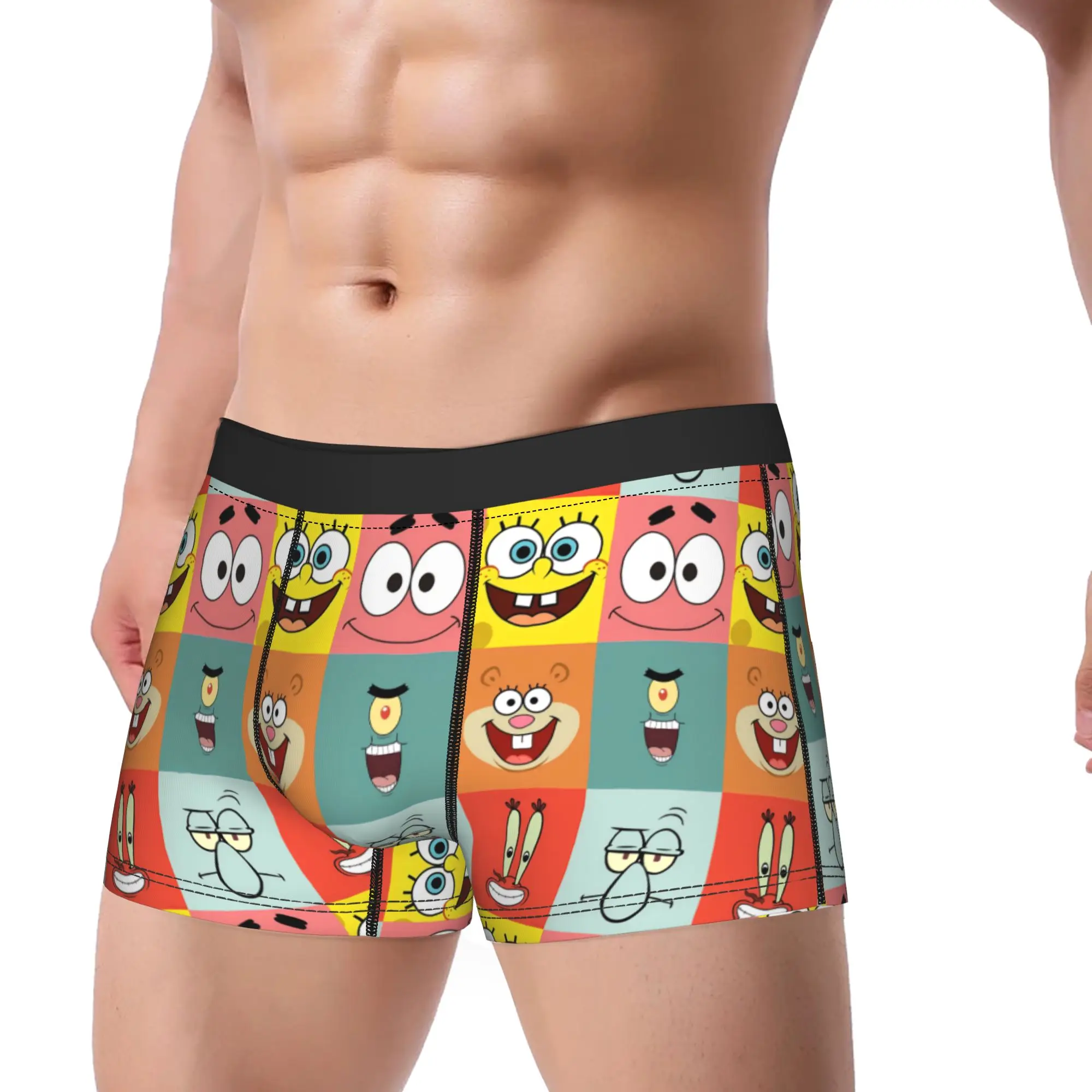 SpongeBobs Six Grid Main Character Portraits Boxershorts Pouch Underwear Trenky Shorts Briefs Classic Men Panties Large Size