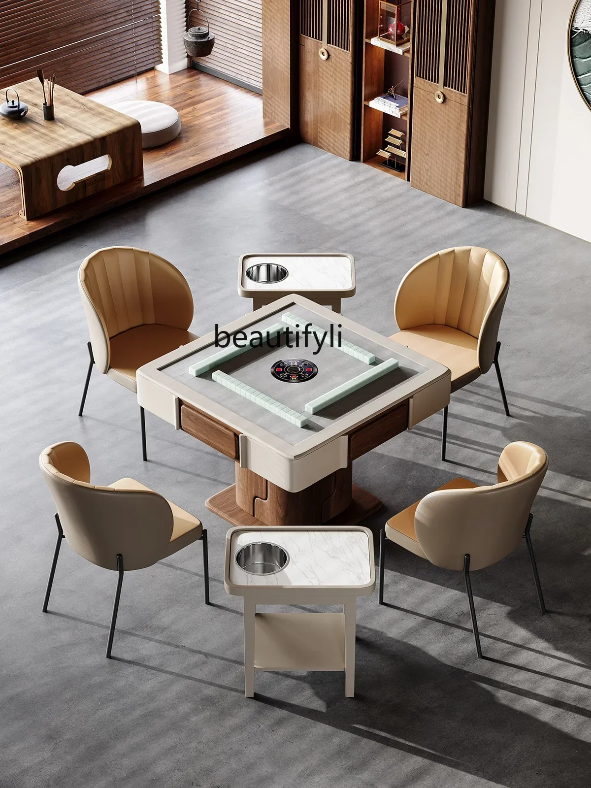 

smt14 ss newNew Chinese Style Solid Wood Mahjong Table Rubber Wood Dining Table Dual-Use Automatic Household Mahjong Machine