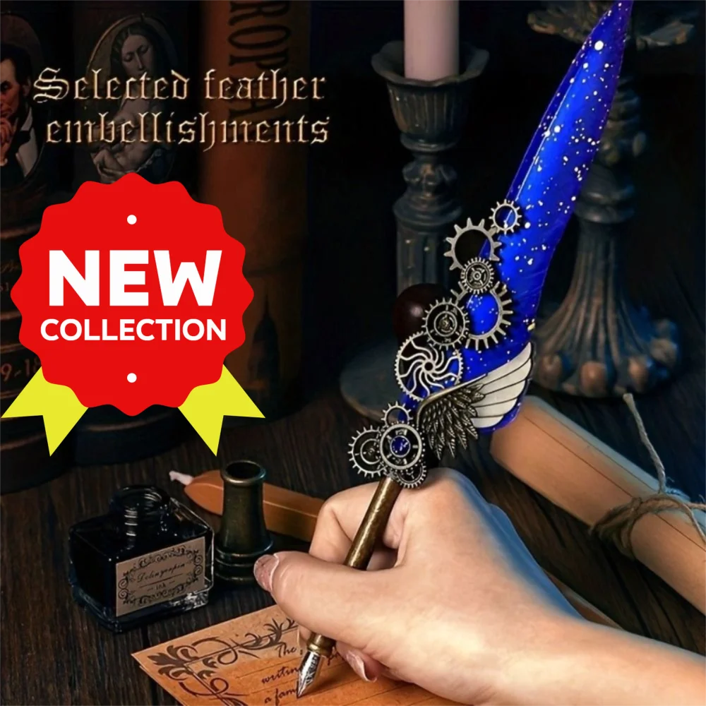 

Retro Punk Dipped in Water Pen European Style Replaceable 5 Nib Metal Signature Pen Fountain Pen Vintage Luxury Feather Pen