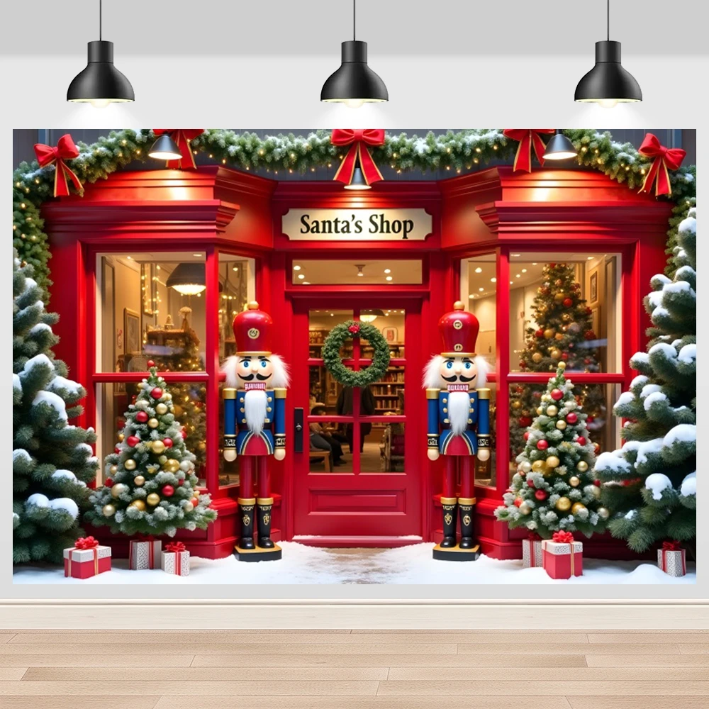 Christmas Candy Store Photography Backdrop Nutcracker Shop Xmas Tree Gifts Background Kids Birthday Party Decoration Photo Prop view 4