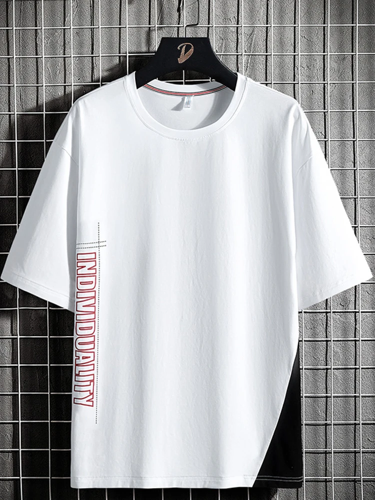 Plus Size Summer Oversized T Shirt Men Streetwear Hip Hop Harajuku T-shirts Male Patchwork Letter Print Tops Tees 6XL 7XL 8XL