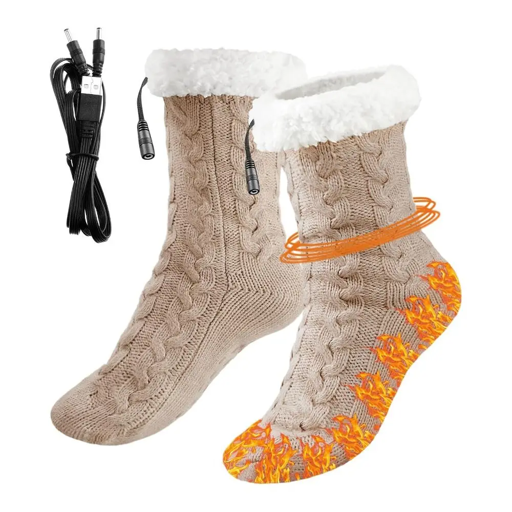 Comfortable 5V 2A Electric Heated Socks Anti-Slip Sole USB Powered USB Heating Socks Knitted Fabric Thermal Knitted Socks Winter