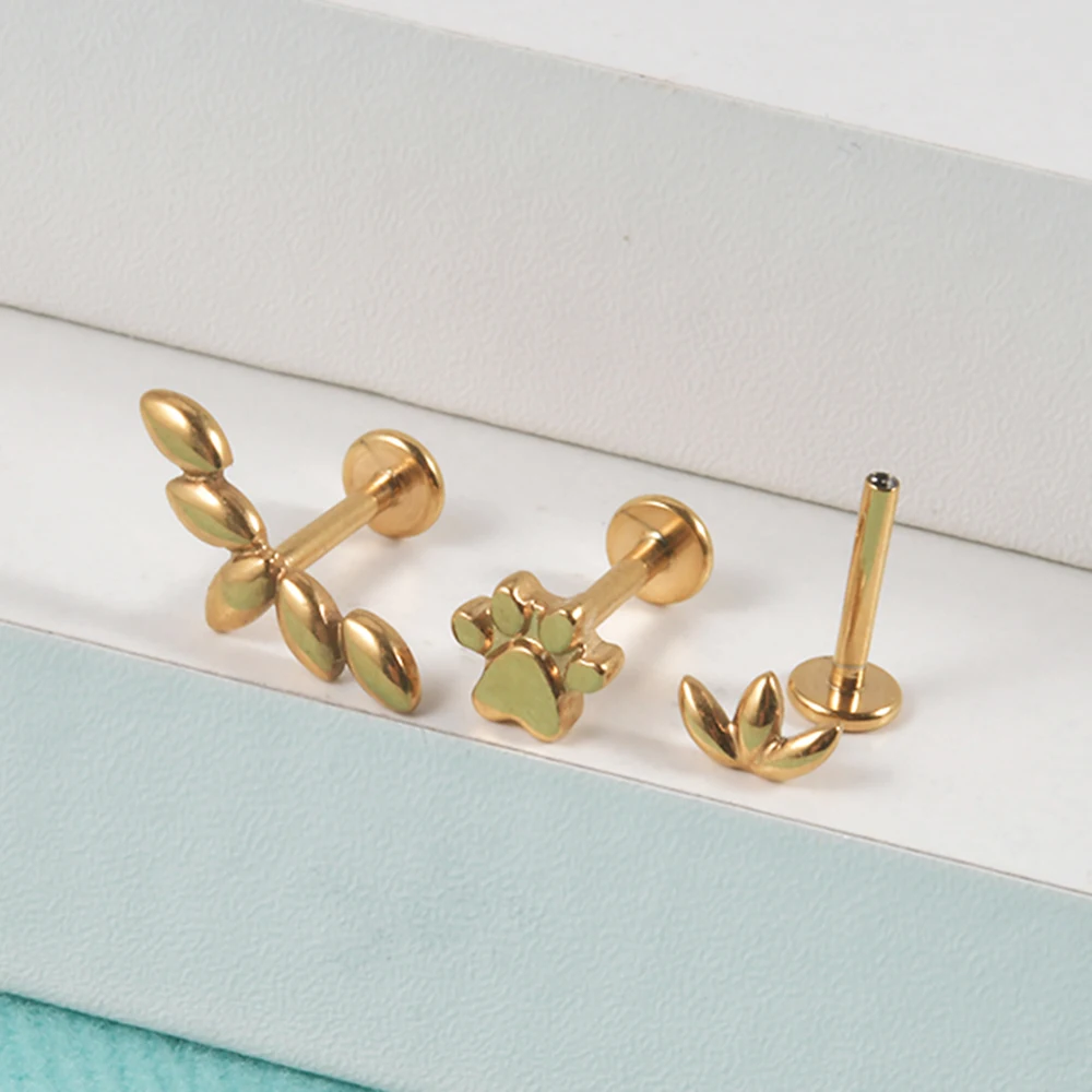 1PC Surgical Steel Marquise Internal Thread Gold Plated Ear Tragus Cartilage Piercing Helix Earring Labret Lip Studs Jewelry