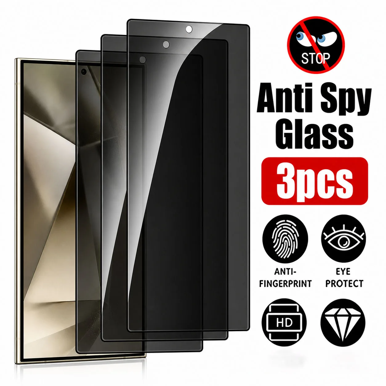 3-1 Stück Sichtschutz aus gehärtetem Glas für Samsung Galaxy S26 Ultra S26+ Plus, Fingerabdruck-Entsperrung, Anti-Spionage-Bildschirm, S26-Schutzglas