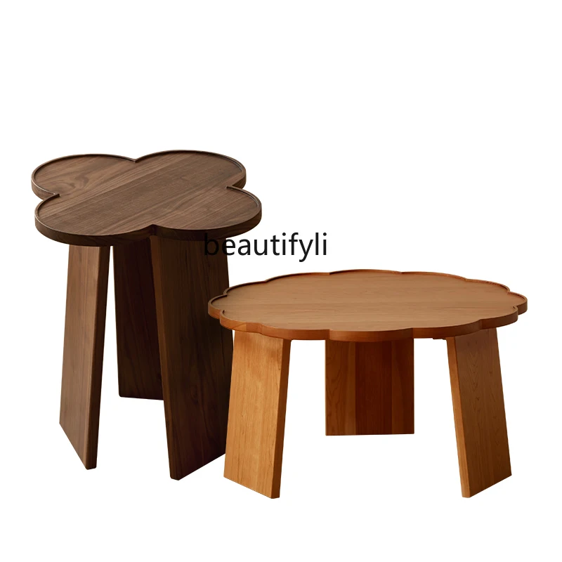 

Кофейный столик yj Nordic Modern для маленькой квартиры из черной древесины, минималистичный креативный чайный столик, боковой столик для балкона